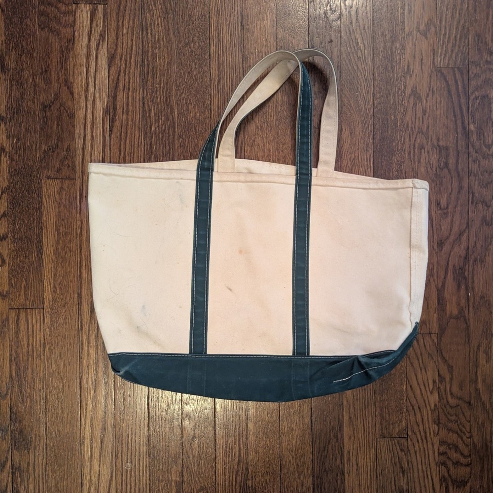 Vtg LL Bean Boat and Tote Green Canvas and Beige Heavy Duty Maine - Medium USA